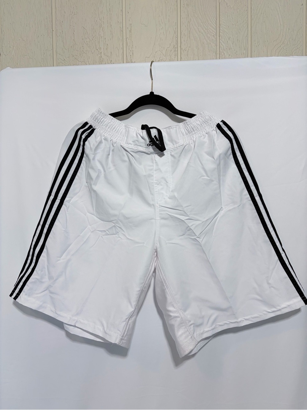 Adidas White Athletic Shorts with Black Stripes size Large